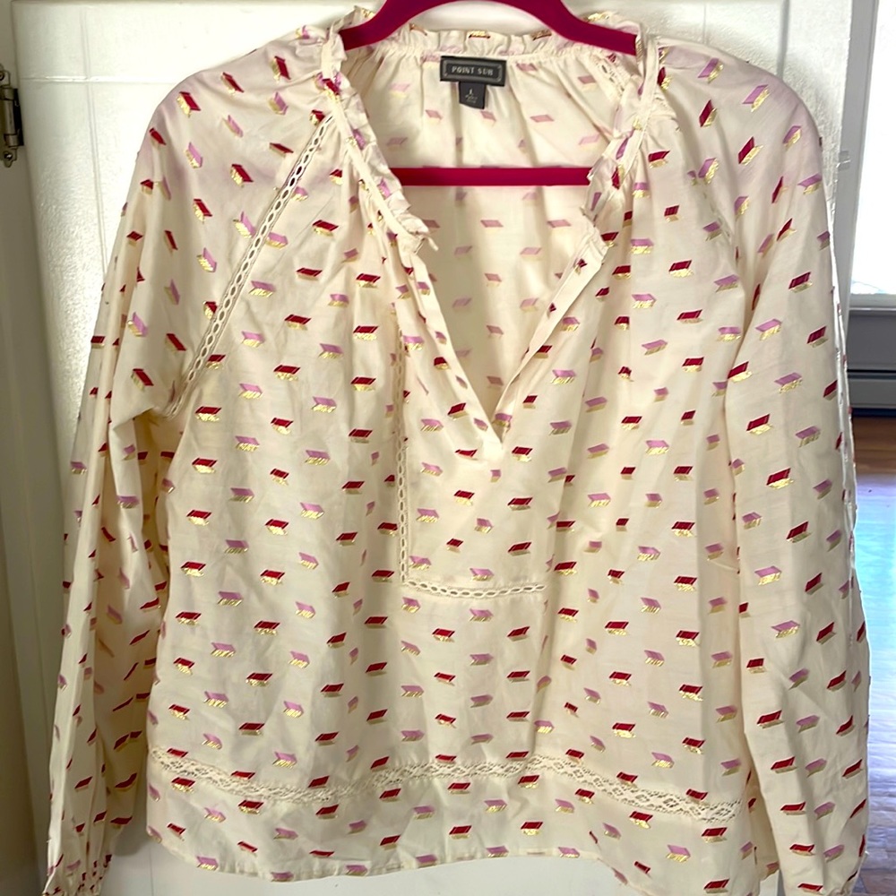 J Crew relaxed top with metallic embroidery